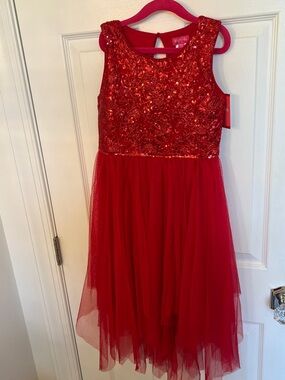 NEW Zunie Girl Bright Red Embellished Dress